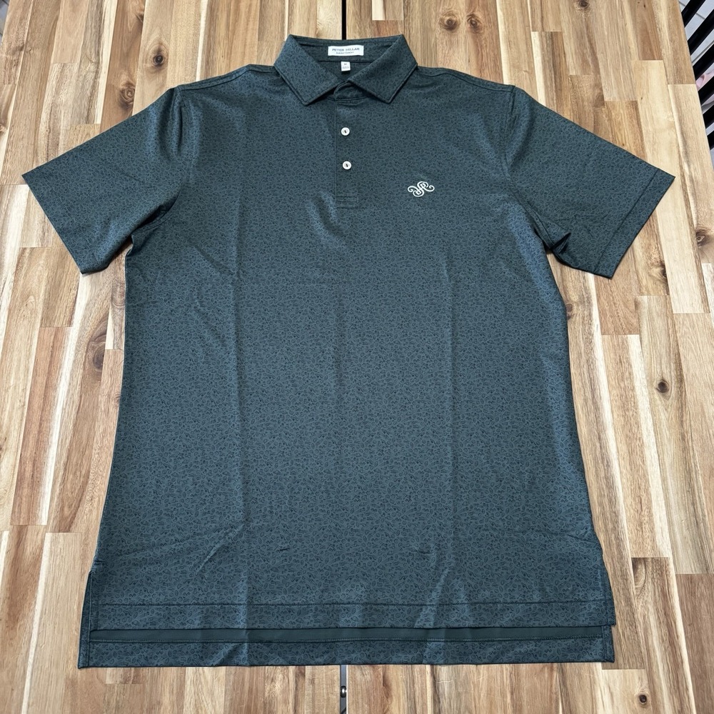 Peter Millar Polo Shirt Mens M Green Geometric Golf Summer Comfort Performance